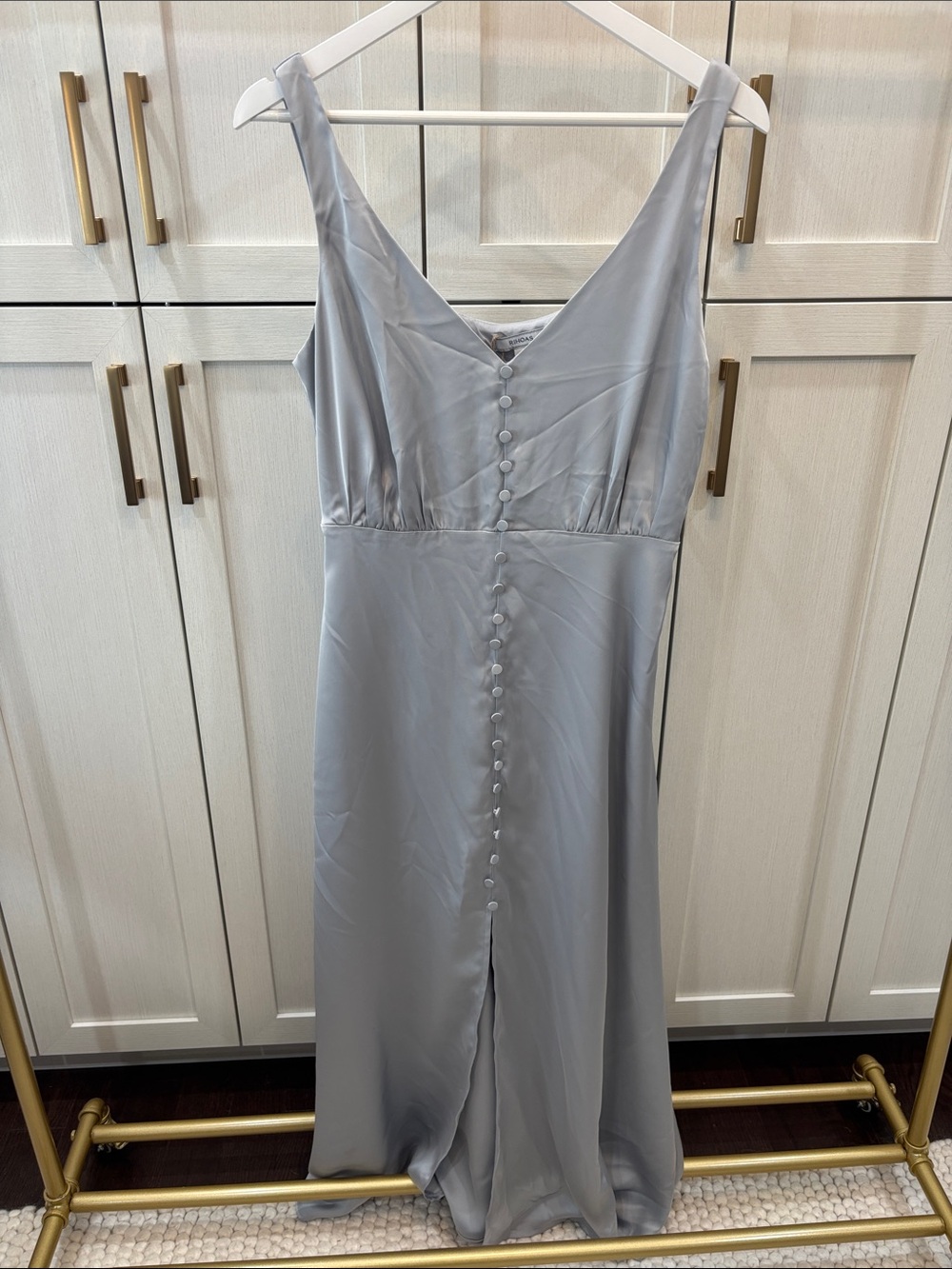 RIHOAS Light Gray Satin Button-Front Slip Dress